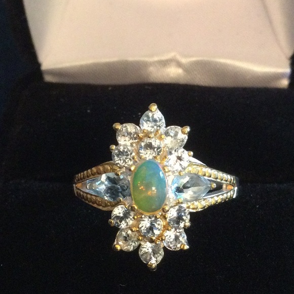 Genuine Fiery Opal & Aquamarine Ring - Picture 3 of 12